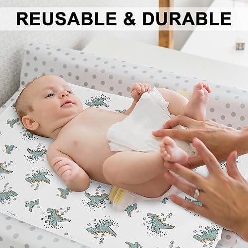 Miniatura 7 de Cambiador de pañales para bebé, 19.7 x 25.6 pulgadas, impermeable, con parte superior frontal de algodón 100% muselina y parte trasera de cuero,