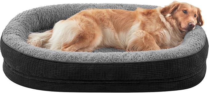JOEJOY Orthopedic Dog Bed for Extra Large Dogs, Egg-Crate Memory Foam Pet Bed with Bolster Sides, Waterproof Lining, Removable Washable Cover & Non-Slip Bottom, Black