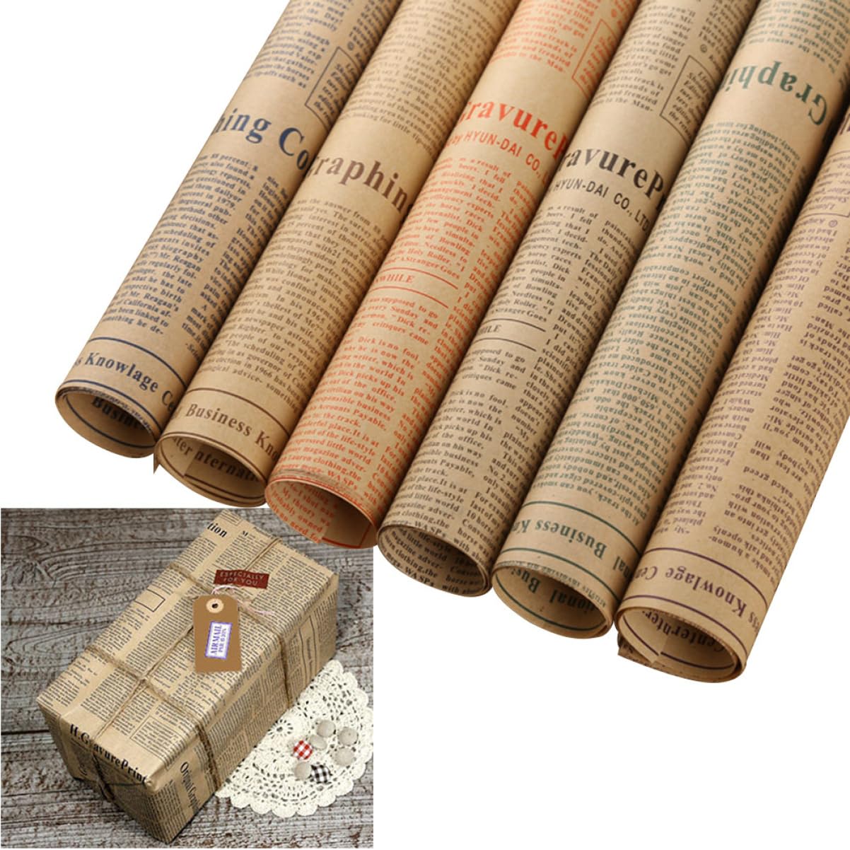 Mobestech 50blätter Kraftpapier Geschenkpapier in Retro-stil Zeitungspapier für Geschenkverpackungen Papierverpackungen für Blumensträuße Diy-projekte und Bastelanleitungen Zufälliger Stil