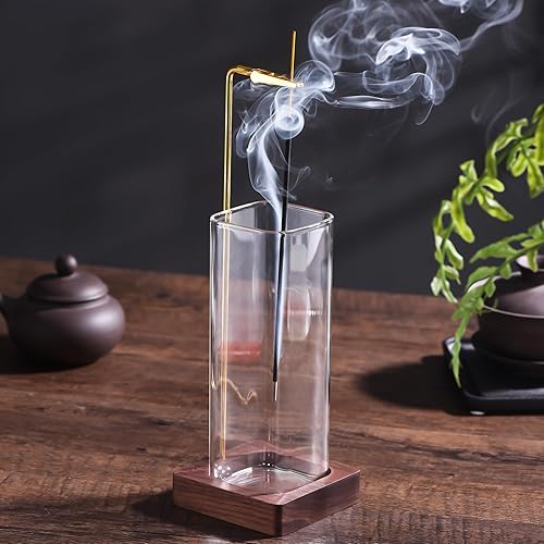 SANOSY Soporte de incienso para palos con 40 varillas, quemador de incienso volador anticenizas con vidrio extraíble y soporte de incienso para
