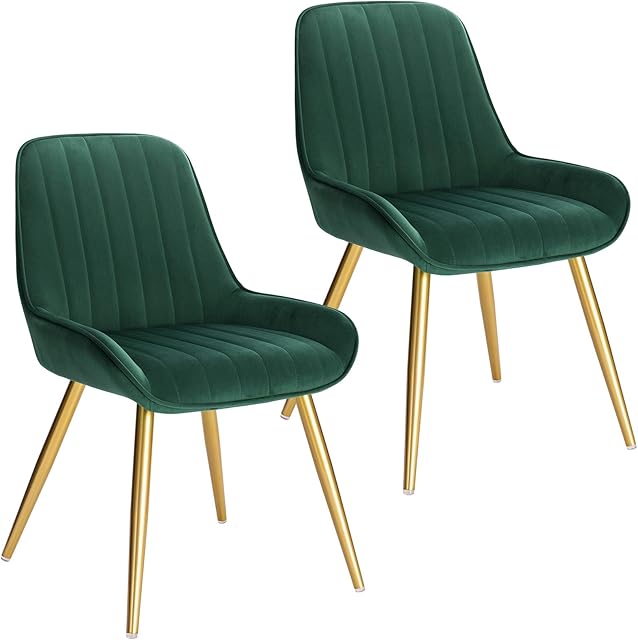 Lestarain Dining Chairs Set of 2 Vintage Kitchen Counter Chairs Lounge Leisure Living Room Corner Chairs With Metal Legs Velvet Seat and Backrests,Dark green