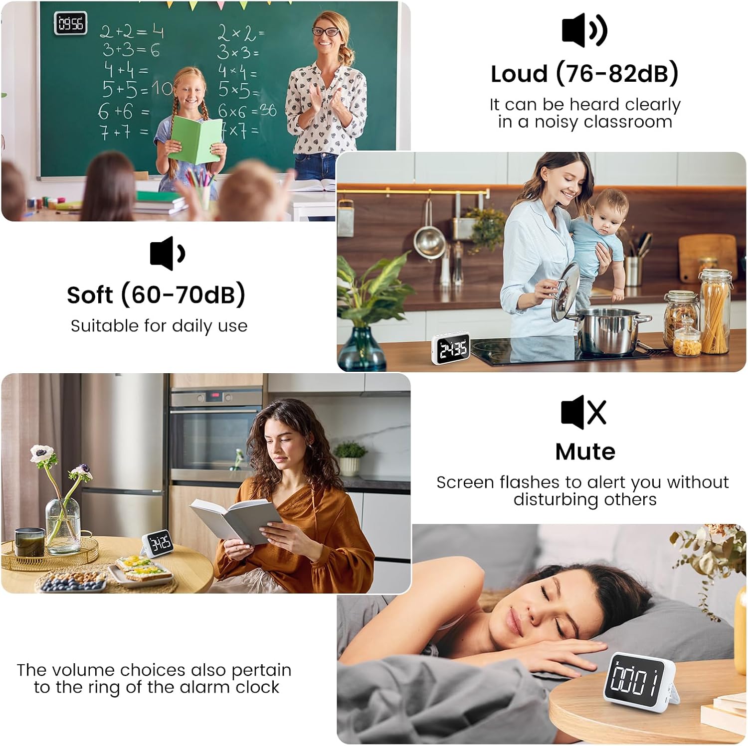 USB Rechargeable Loud Digital Kitchen Timer with Large LCD Display & Adjustable Loud Alarm - Ideal Magnetic Timer for Desk or Kitchen