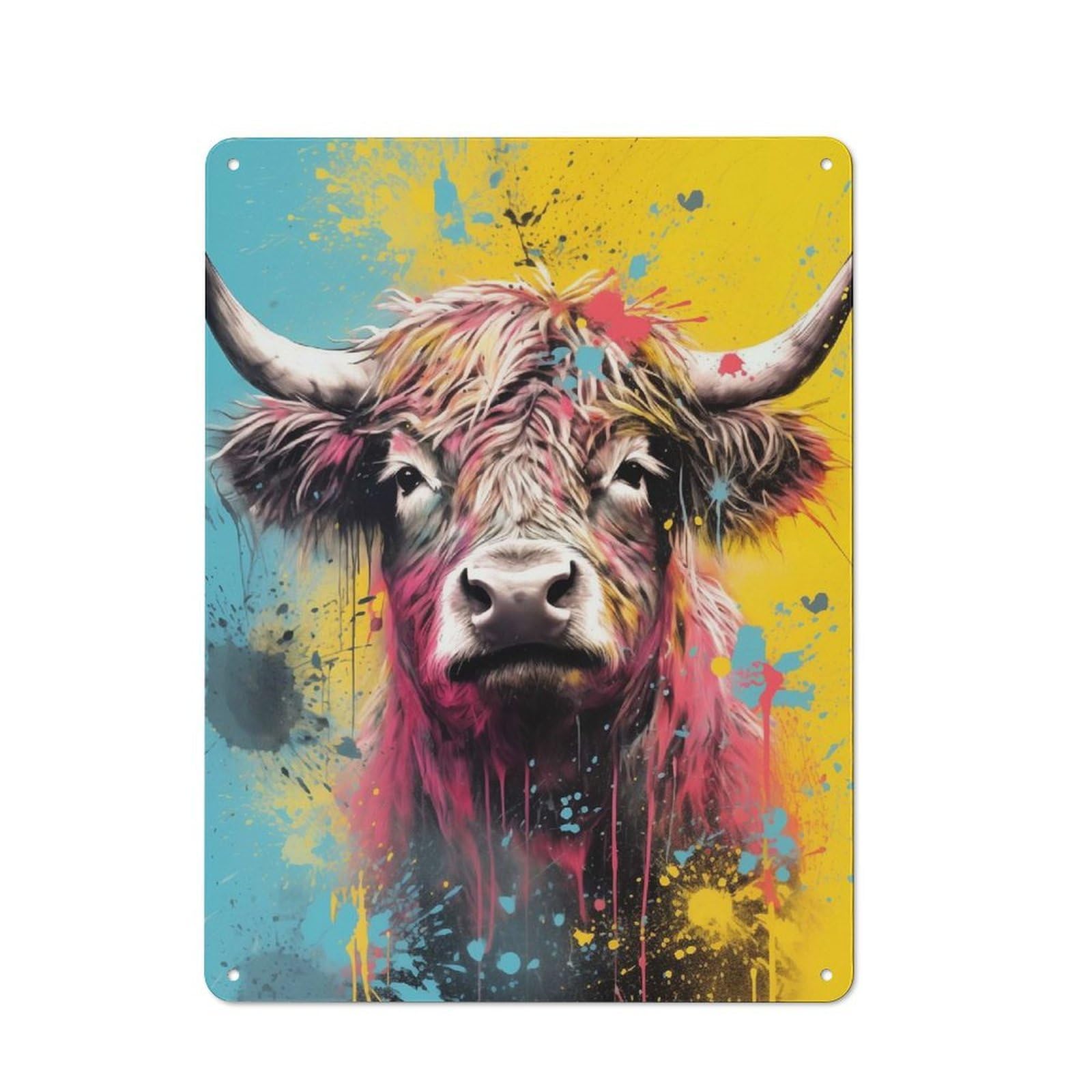 Highlander Cow Pop Art Metal Wall Plaque 40x30cm, Simple Retro Office Wall Decor for Office, Study, Studio Or Hallway