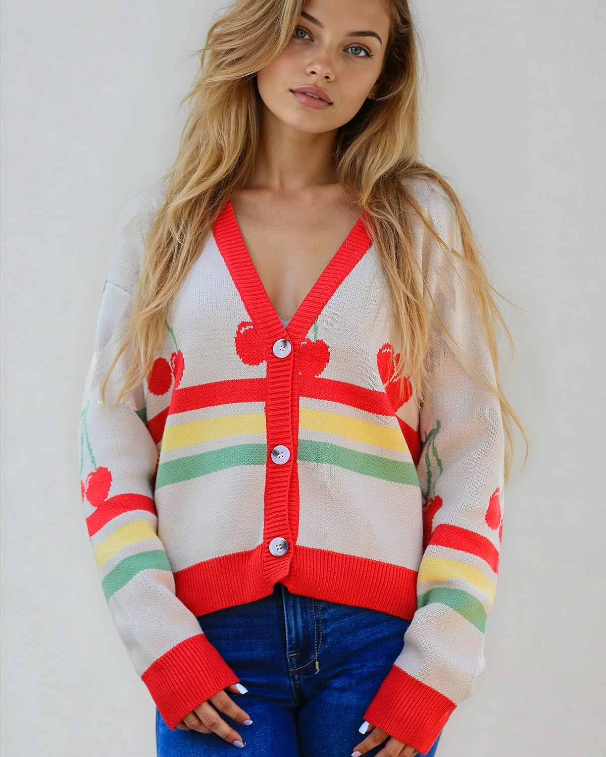 MISS SPARKLING Women’s Knit Cardigan Sweater Button Down Long Sleeve V Neck Casual Loose Fit Jacket Lightweight Outerwear - Image 5