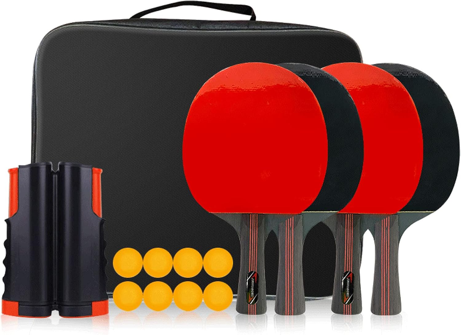 Ping Pong Set, 4 Ping Pong Paddle Retractable Net 8 Balls and Portable Storage Case, Table Tennis Sets, Perfect for Home Play, Gift