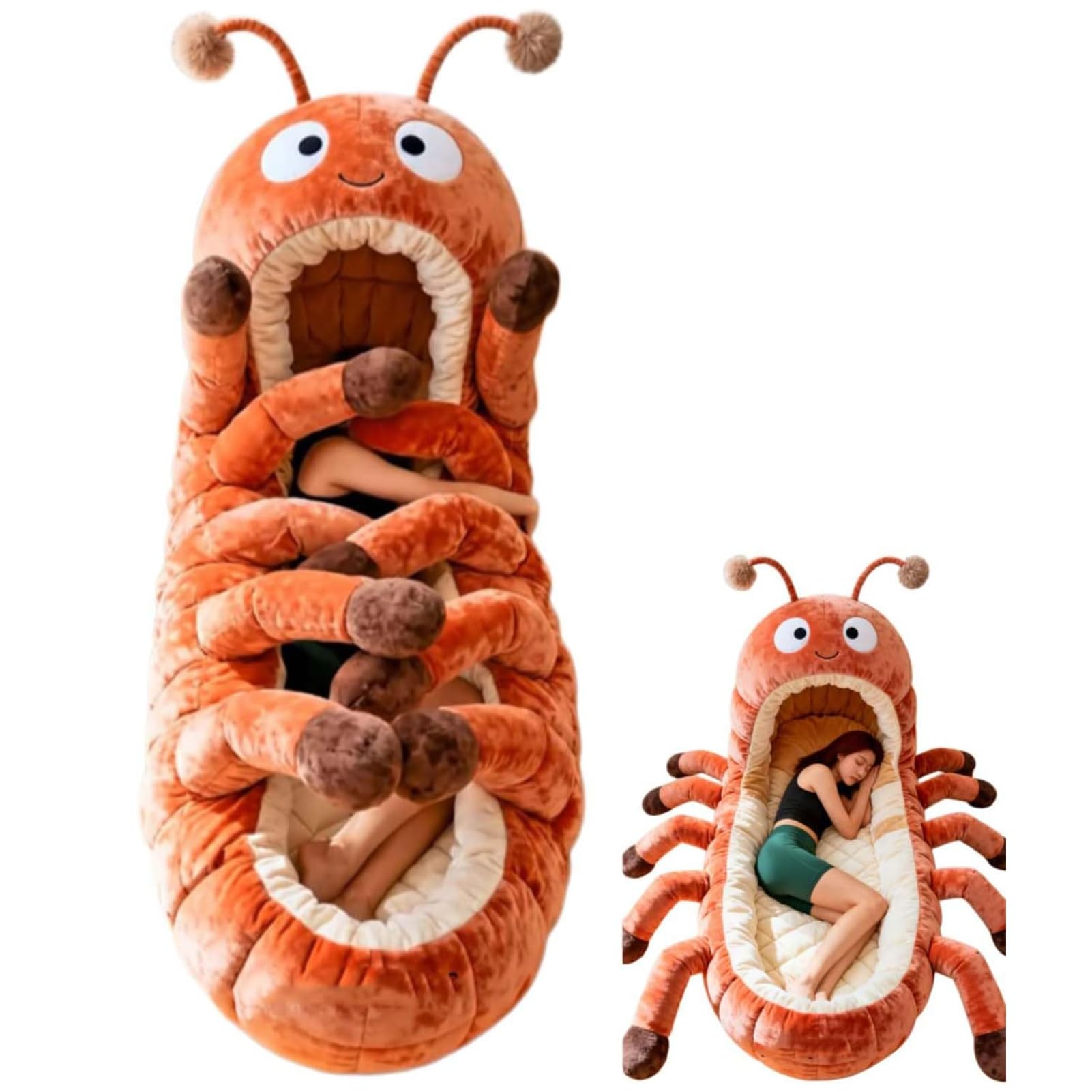 Hugging Caterpillar Sleeping Bag, Plush Cocoon Lounge Pods with Adjustable Pull Cord, Full Body Plush Lounger, Oversized Caterpillar Sleeping Bag, Animal Sleepings Bags for Adults C