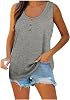 ZKIRBJV Summer Tank Tops for Women Button Down Tees Scoop Neck Cami Solid Color Sleeveless Slim Loose Vest
