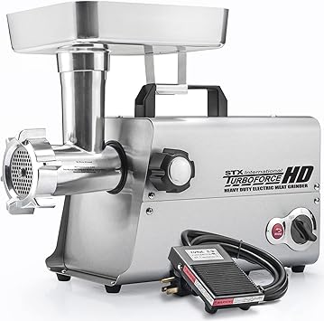 STX International Turboforce HD (Heavy Duty) 3500 Series 6-in-1 Electric Meat Grinder | Sausage Stuffer | Kubbe Maker | Foot Pedal | 5 Grinding Plates | Stainless Steel Blades & More Included