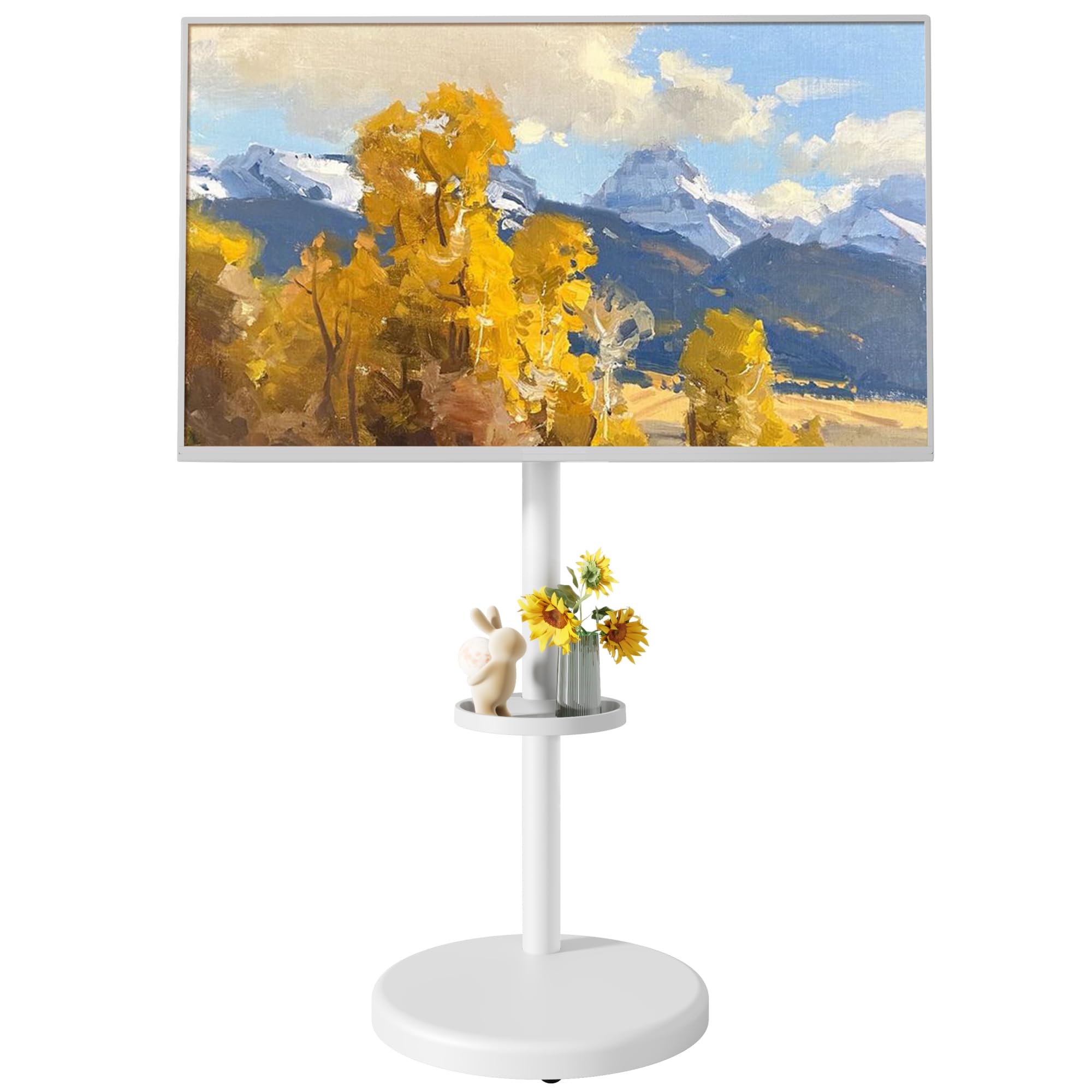 Stojak pod telewizor z regulacją wysokości, do telewizorów 37-86" | udźwig 50 kg, format pionowy i poziomy, stabilny, mobilny wózek pod telewizor z półką, maks. VESA 600 x 400 mm (biały)