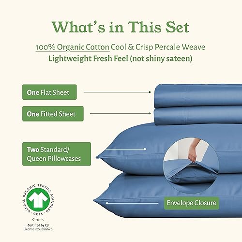 Vista 61 de California Design Den - Juego de sábanas tamaño individual, percal de 100% algodón orgánico fresco y suave, con esquinas profundas, transpirables