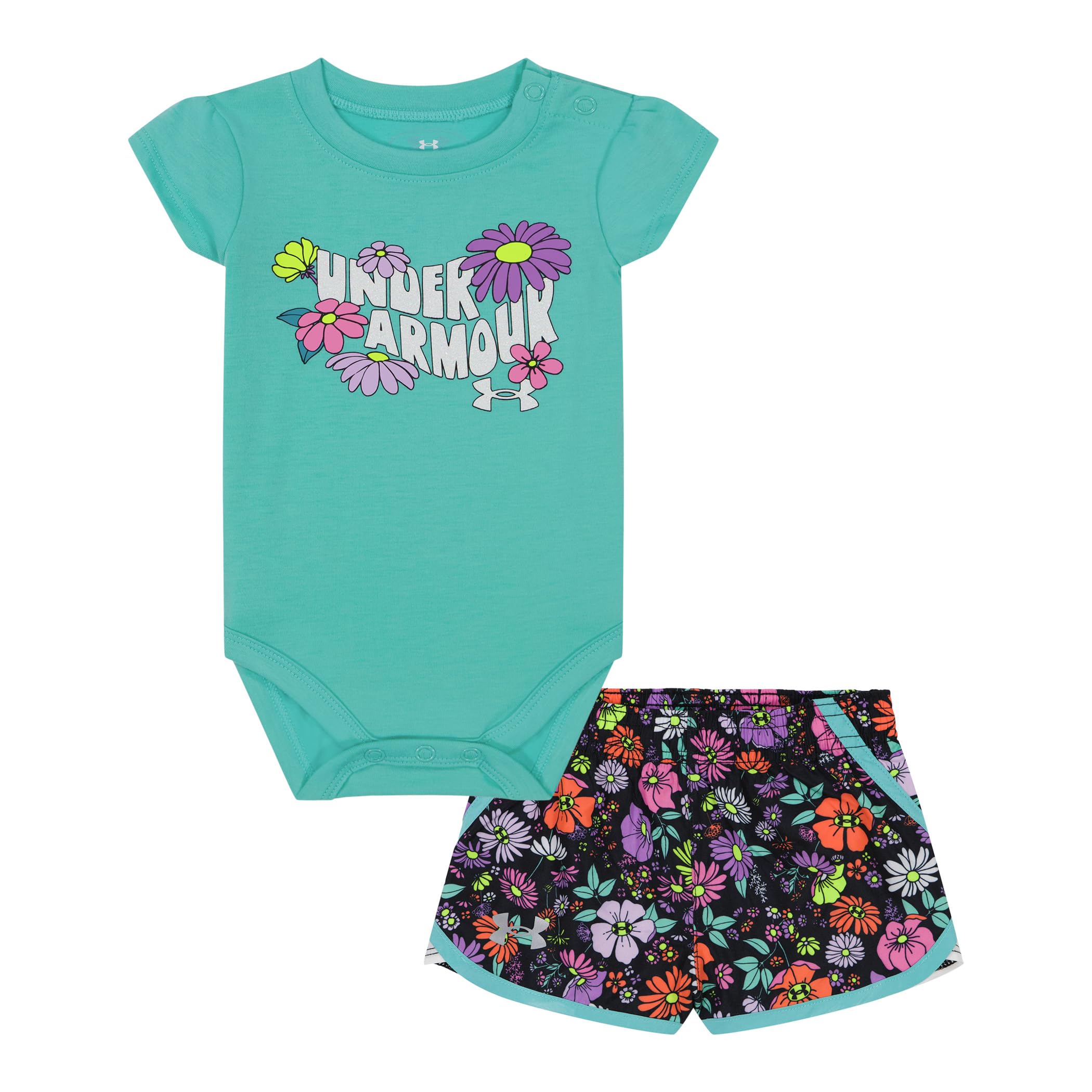 Under Armour UA PRINTED WOVEN SHORT SET, RADIAL TURQ FLORAL, 3-6 Months