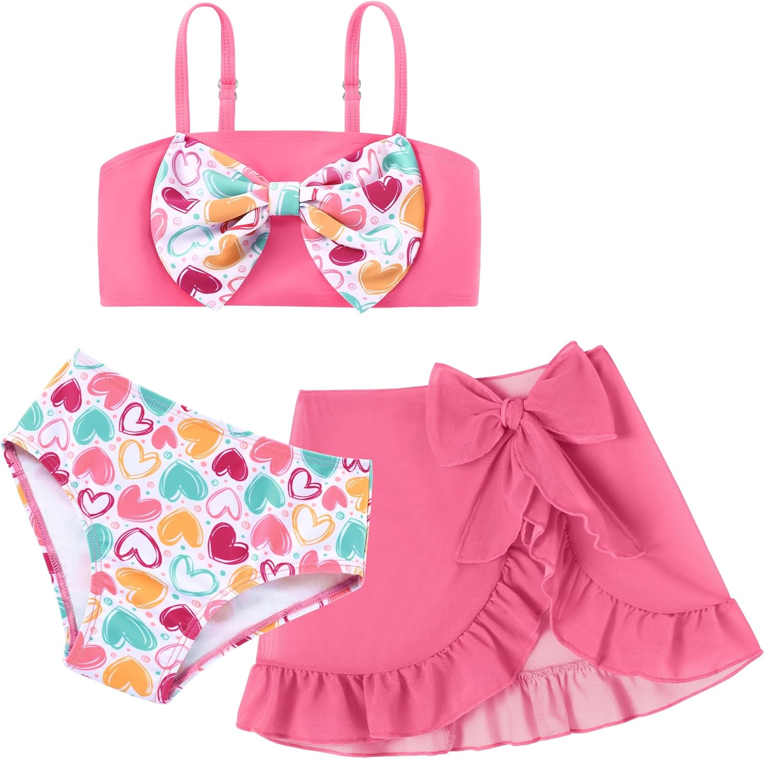 Baby Girls Swimsuit Toddler Two Piece Swimwear with Cover Up Summer Beach Bow Bikini Bathing Suit for 1-5 Years