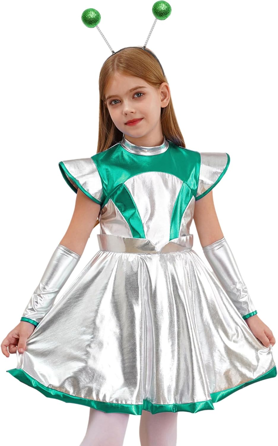 JEYPINMI Kids Girls Alien Costume Shiny Metallic Glossy