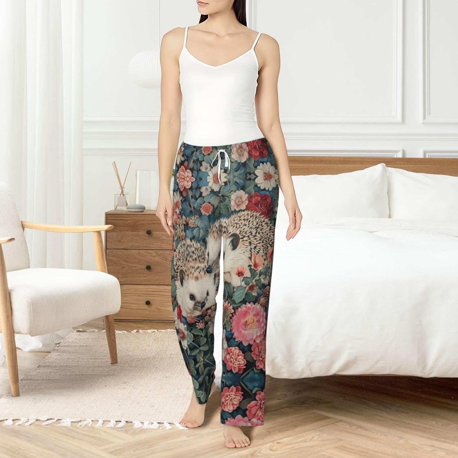 Floral Hedgehogs Print Cozy Women'S Flannel Pajama Pants,Perfect For Christmas And Everyday Comfort