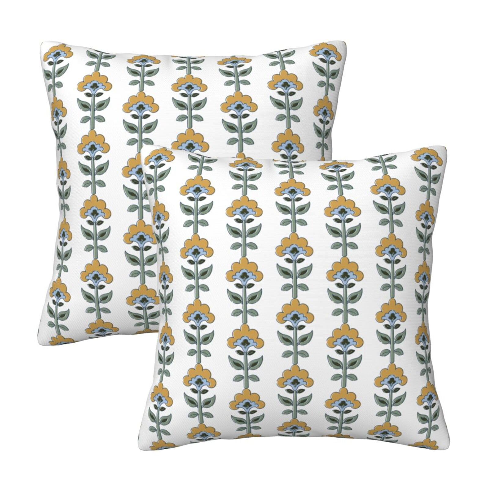 LOHDALOLF Block Print Floral Cushion Covers 45x45 cm Set of 2 Flowers Boho Cushion Cases Rustic Velvet Decorative Pillow Covers for Sofa Couch