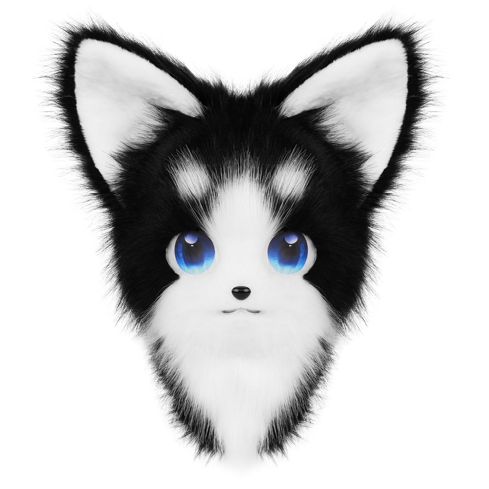 HAOAN Animal Furry Fursuit Head Mask Plush Cat Fox Mask Costume Props for Halloween Cosplay Party Black White