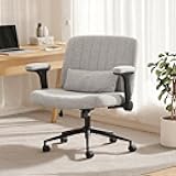 SAMERY Criss Cross Chair with Adjustable Flip-Up Arms, Wide Cross Legged Office with Wheels, Desk Vanity Chair Height Adjustable Swivel for Home Office Vanity Computer Task (Gray, with Armrests)