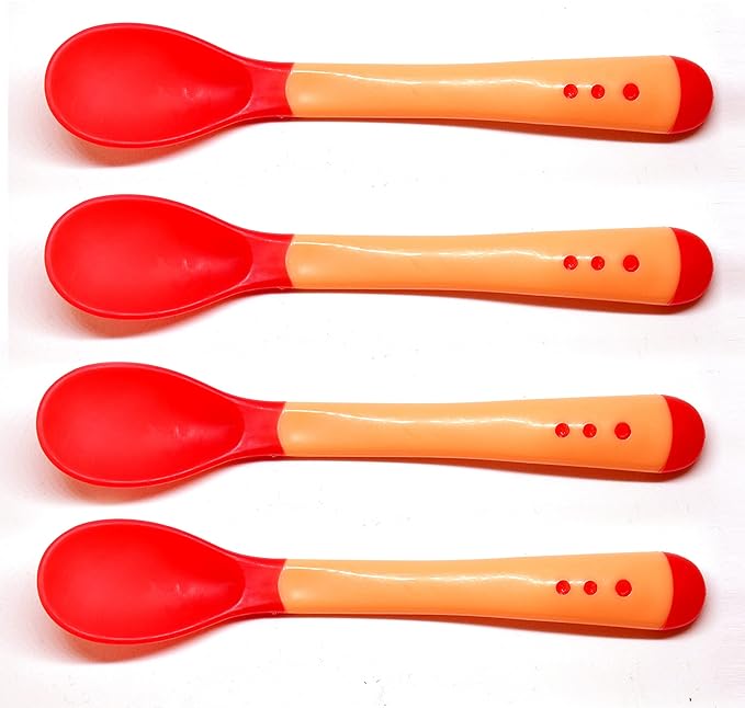 THE LITTLE LOOKERS Silicone Tip Heat Sensitive Silicone Spoons | Temperature Sensing Spoons (Pink, Pack of 4)