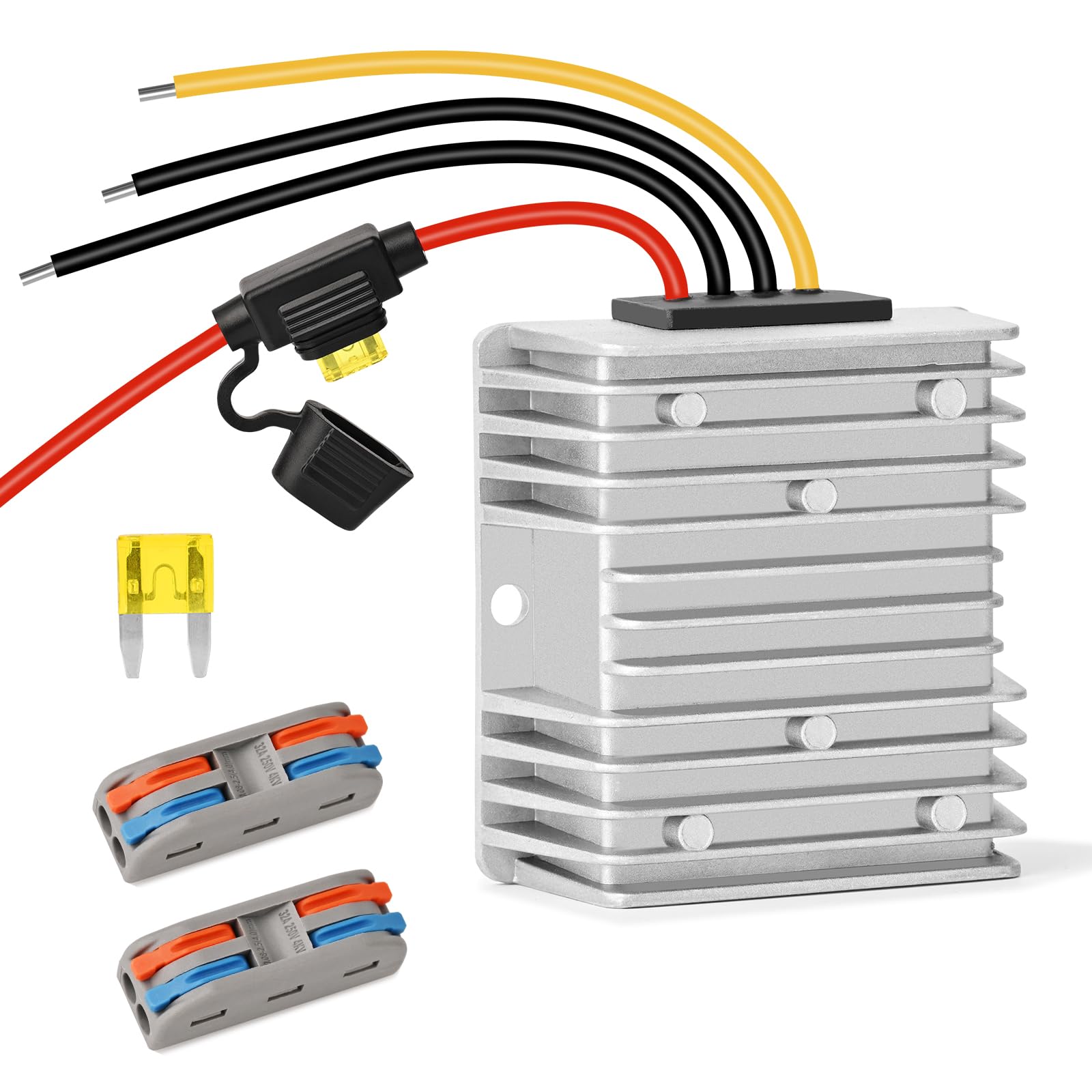 DC 24V 36V 48V Step Down to DC 12V 20A 240W Converter Golf Cart Buck Voltage Regulator Reducer Waterproof Power Converter with Fuse