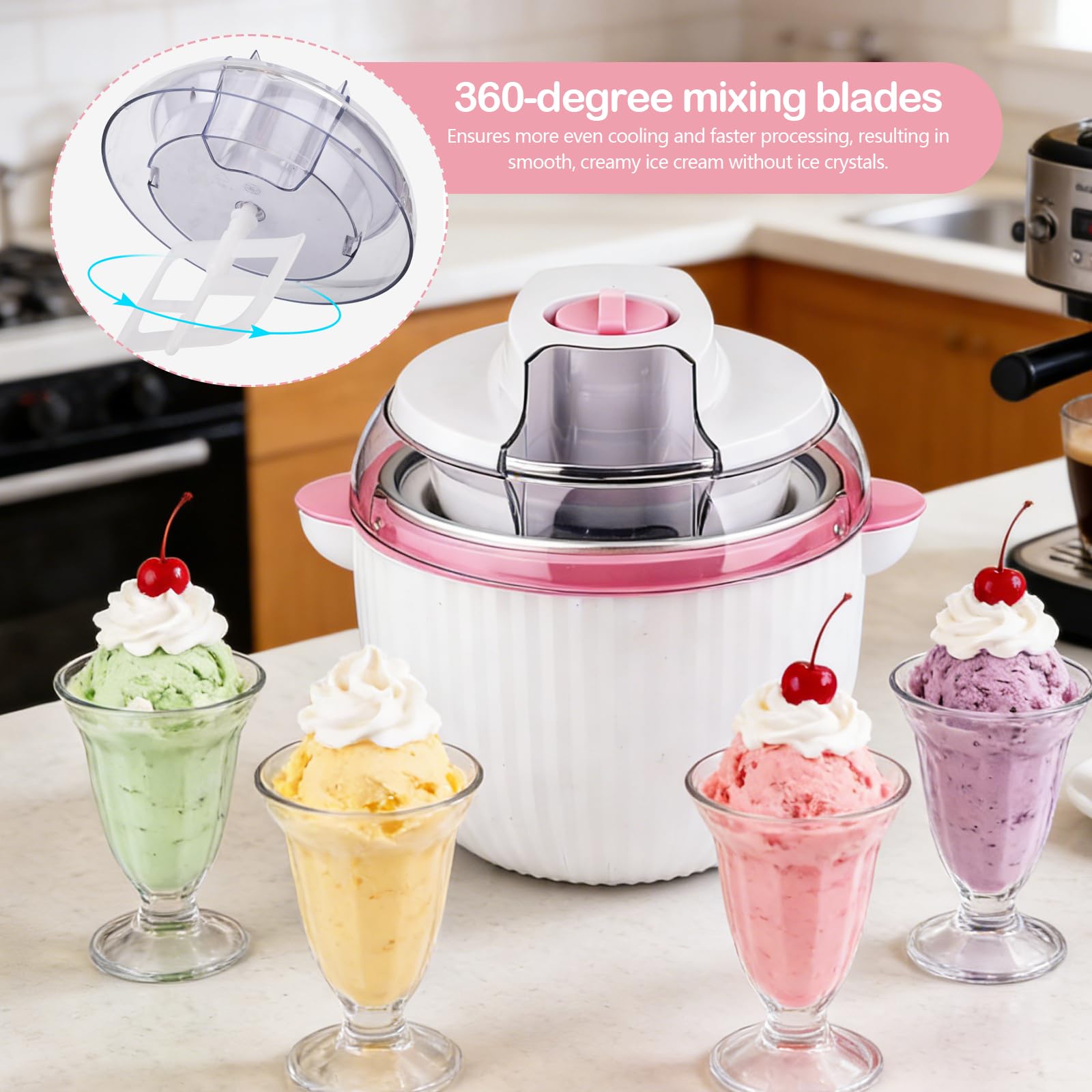 Eismaschine, 1,65 L Softeismaschine mit Zwei Geschwindigkeitsstufen zur Bereitet Eiscreme Sorbets Frozen Yogurt 2-in-1 Eismaschine mit Doppelter Isolierung zur Zubereitung von gekühlten Getränken