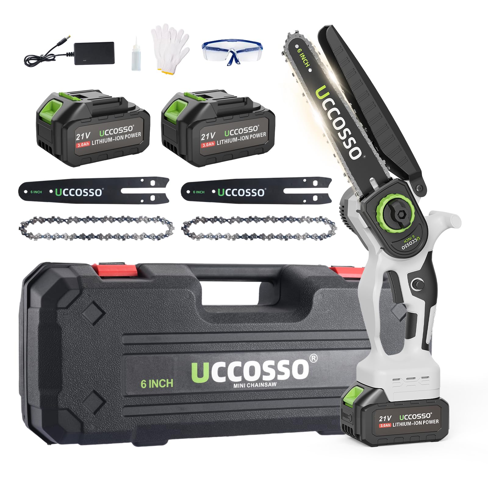 Mini motosierra – Sierra de cadena eléctrica inalámbrica de 6 pulgadas sin escobillas con 2 baterías de 3.0 Ah, ideal para cortar madera, podar árboles, uso doméstico y jardín