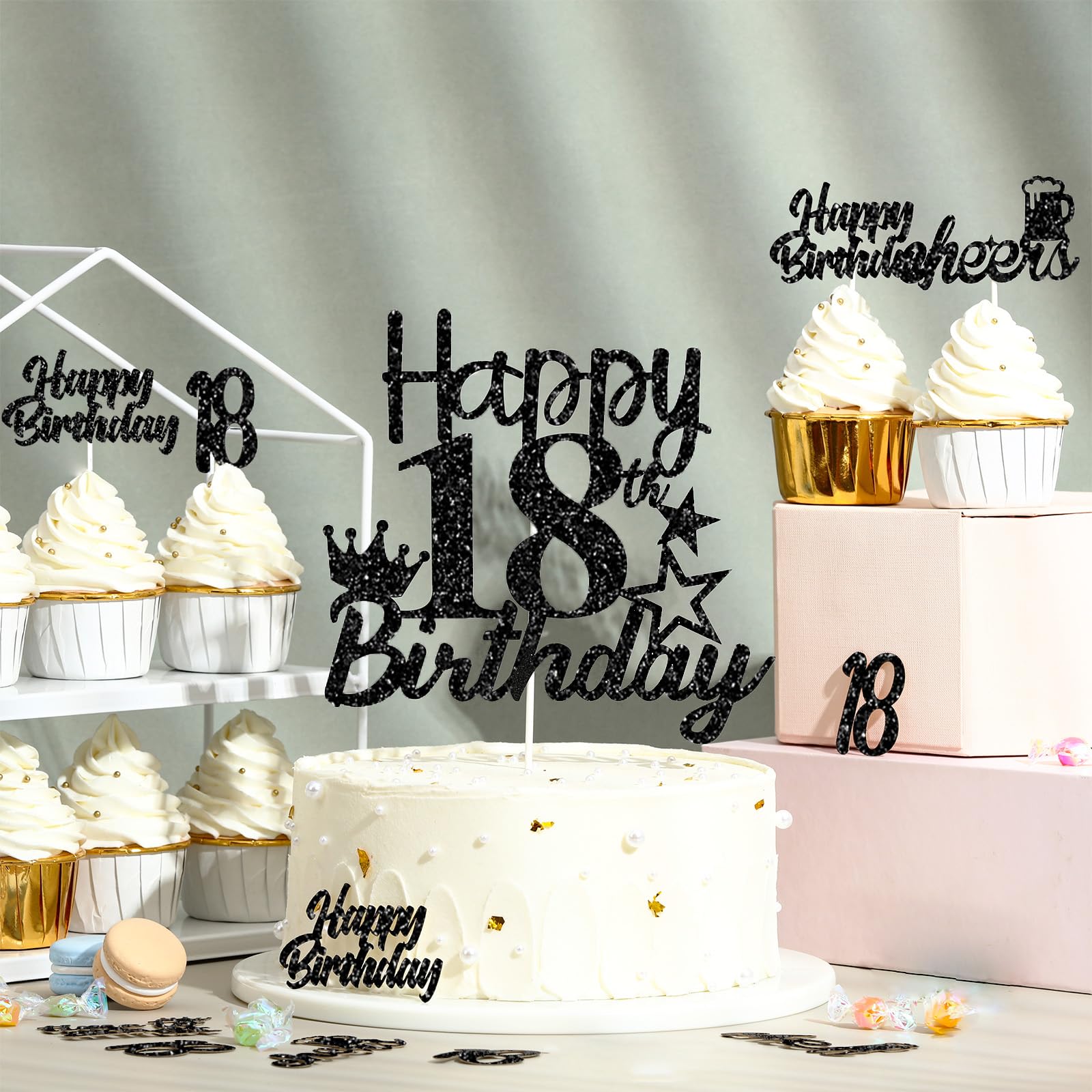 ALEGRE 24 stuks glitter cupcake-toppers 18e verjaardag, rechte outta 2006 taartdecoratie voor jongens meisjes, zwarte muffindecoratie, taartdecoratie voor bruiloft jubileum