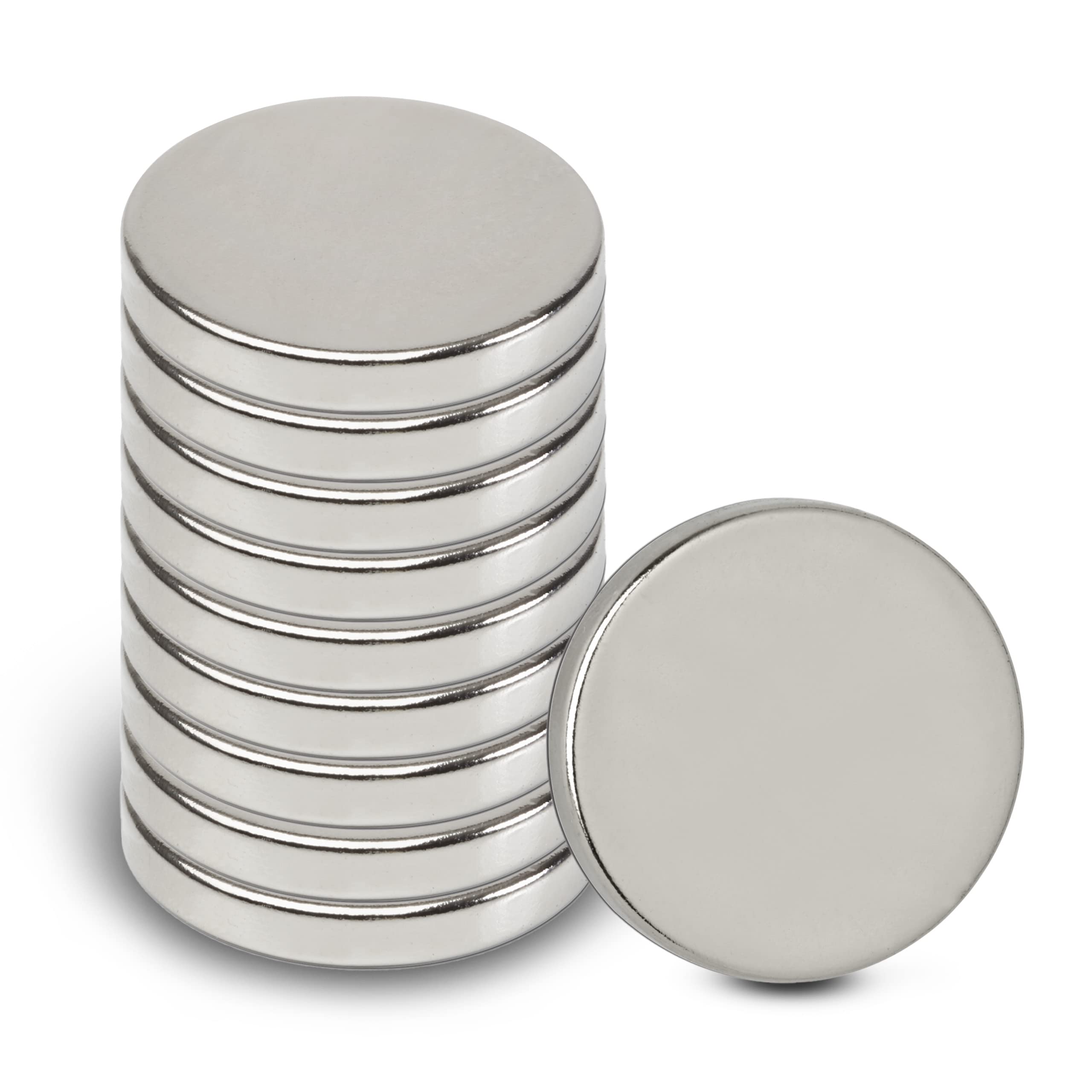 MAUL Neodymium Disc Magnet - Flat Magnet with High Adhesion for Versatile Use - Round Magnet with Elegant and Modern Design - Diameter 20 x 3 mm - Pack of 10 - Light Silver
