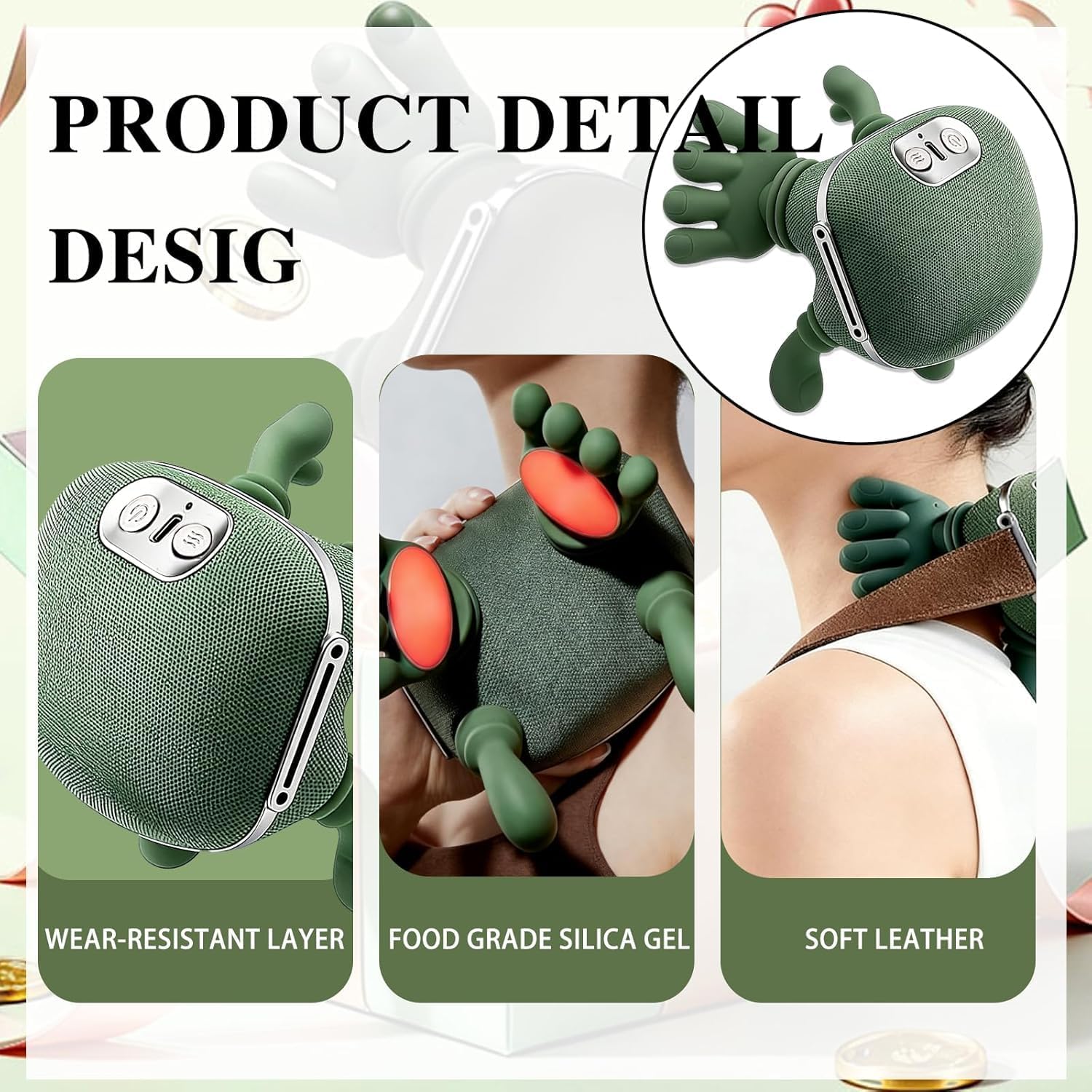 Bionic Hand Neck and Shoulder Massager with Heat, Shiatsu Kneading Trapezius Muscle Massager, Cordless Portable Full Body Massage Device, Gift for Office Workers & Parents
