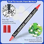 12 Colors Dual Tip Acrylic Paint Markers, Fine Tip and Dot Tip Paint Pens for Rock Painting, Wood, Glass, Ceramic, Fabric, Metal, Plastic, Paper, Canvas, DIY Art Supplies