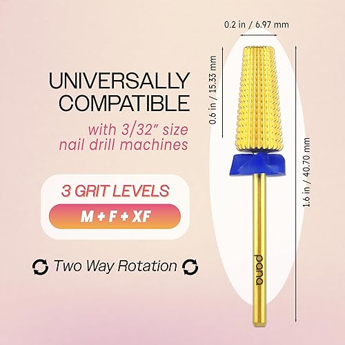 Miniatura 113 de PANA Broca de carburo de uñas 5 en 1 – Uso de rotación bidireccional para zurdos y diestros – acrílico de eliminación rápida o gel duro – vástago