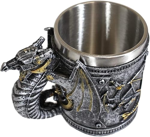 Miniatura 5 de Ebros Gift Steampunk Nightcrawler Silver Firewheel Cyborg Dragon Beer Stein Tankard Taza de café Dungeons and Dragons Industrial Sci Fi Tazas