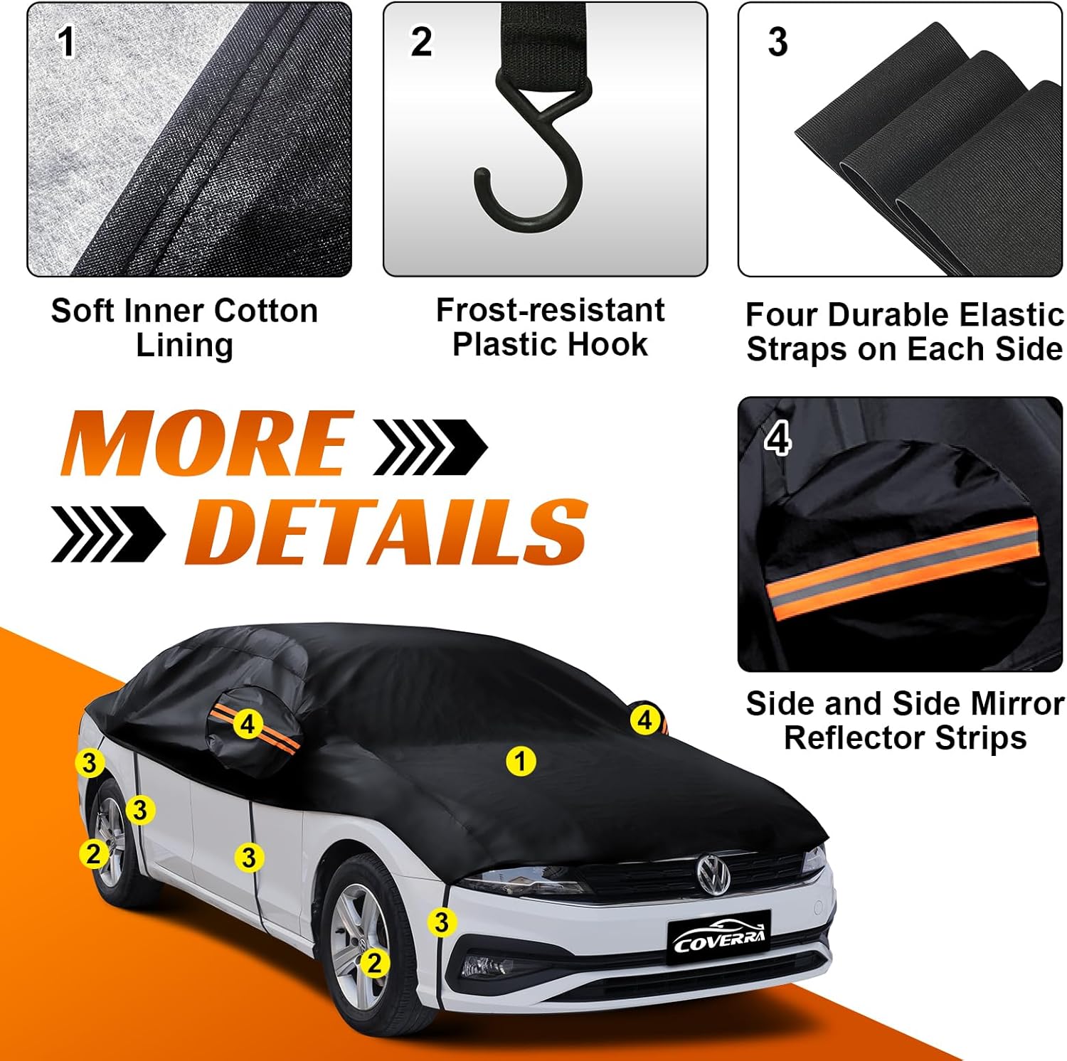 Half Car Cover Top SUV, Hail Protector Car Cover with Cotton Liner, Sunroof & Windshield Cover for Ice and Snow, All Weather Vehicle Body Cover for Sun, Rain, Dust, Fit SUV L