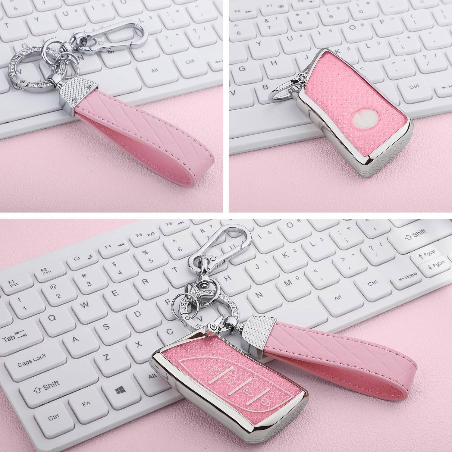 for Lexus key fob cover, Soft TPU Keys Protector Bling Key Fob Keychain for 2018-2024 UX200 LS500 LS500H LC500 LC500h ES300h ES350 Smart Key, Silver Pink