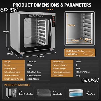 120L Electric Dough Proofing Box, 5-50C & 60-90% RH Control, 360 Hot Air Circulation, LED Touch Panel, Stainless Steel Fermentation Machine for Bread, Pizza, Sourdough, Yogurt & Natto