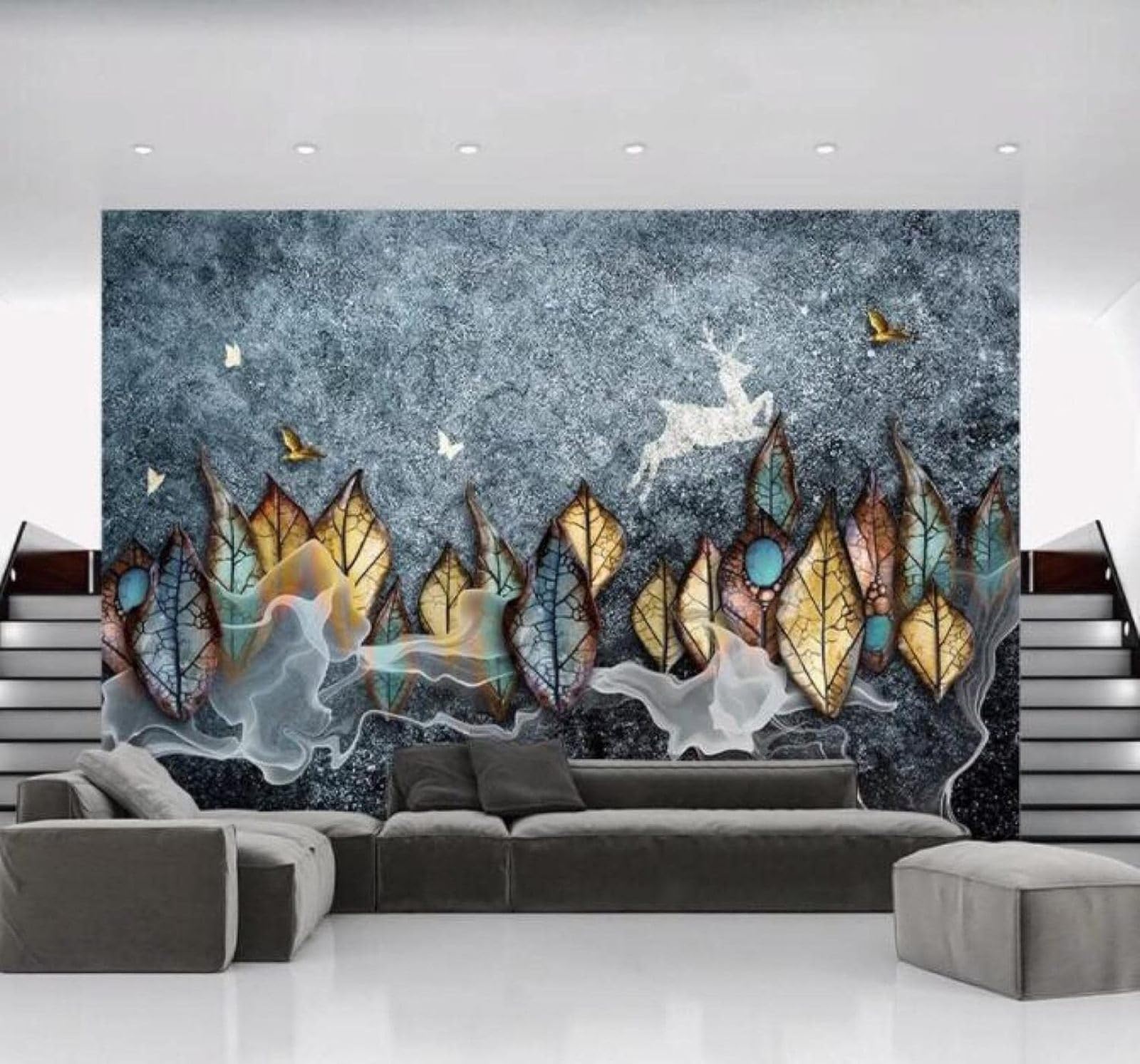 XLMING Vintage Leaves Mist Reindeer Landscape 3D Wallpaper Luxury Home Dining Decor Paste Sofa Living Room The Wall for Bedroom Mural-200cm×140cm