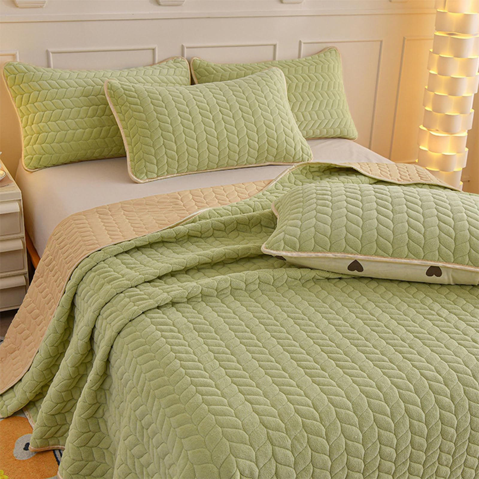 HAIBA Tagesdecke 120 x 200 cm Plüsch Flanell Bettüberwurf Sofa Grün-2