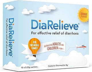 DiaRelieve - Effective Diarrhoea Relief For Adults And Children 1 Year Plus. Gluten Free. Dairy Free. Orange Flavour. 10 x...