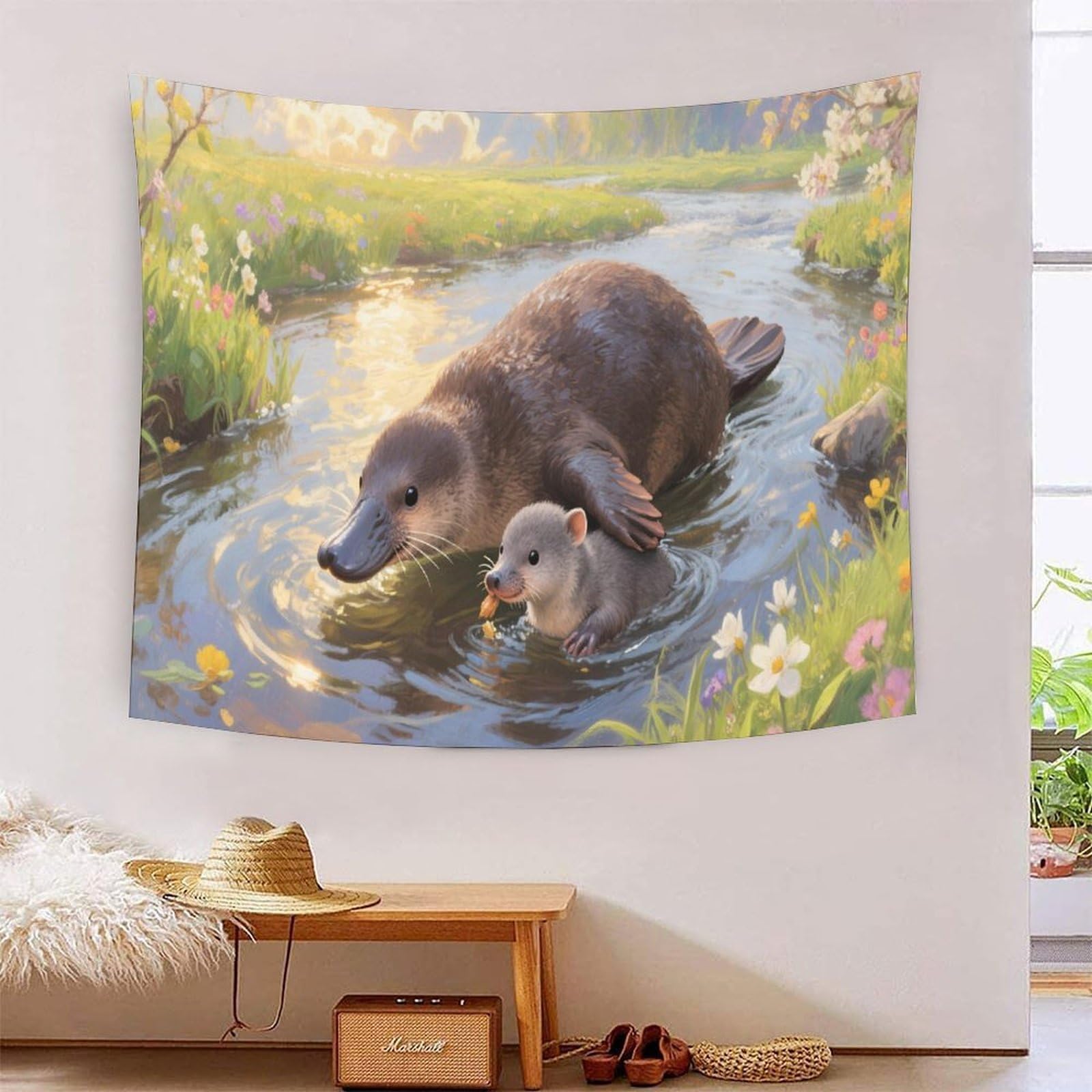 YYVKPMLXC 3D Platypus Print Wall Blanket Tapestry|River Meadow Wall Hanging Tapestries Dorm Decor Soft Polyester for Living Room Bedroom 130cmx150cm