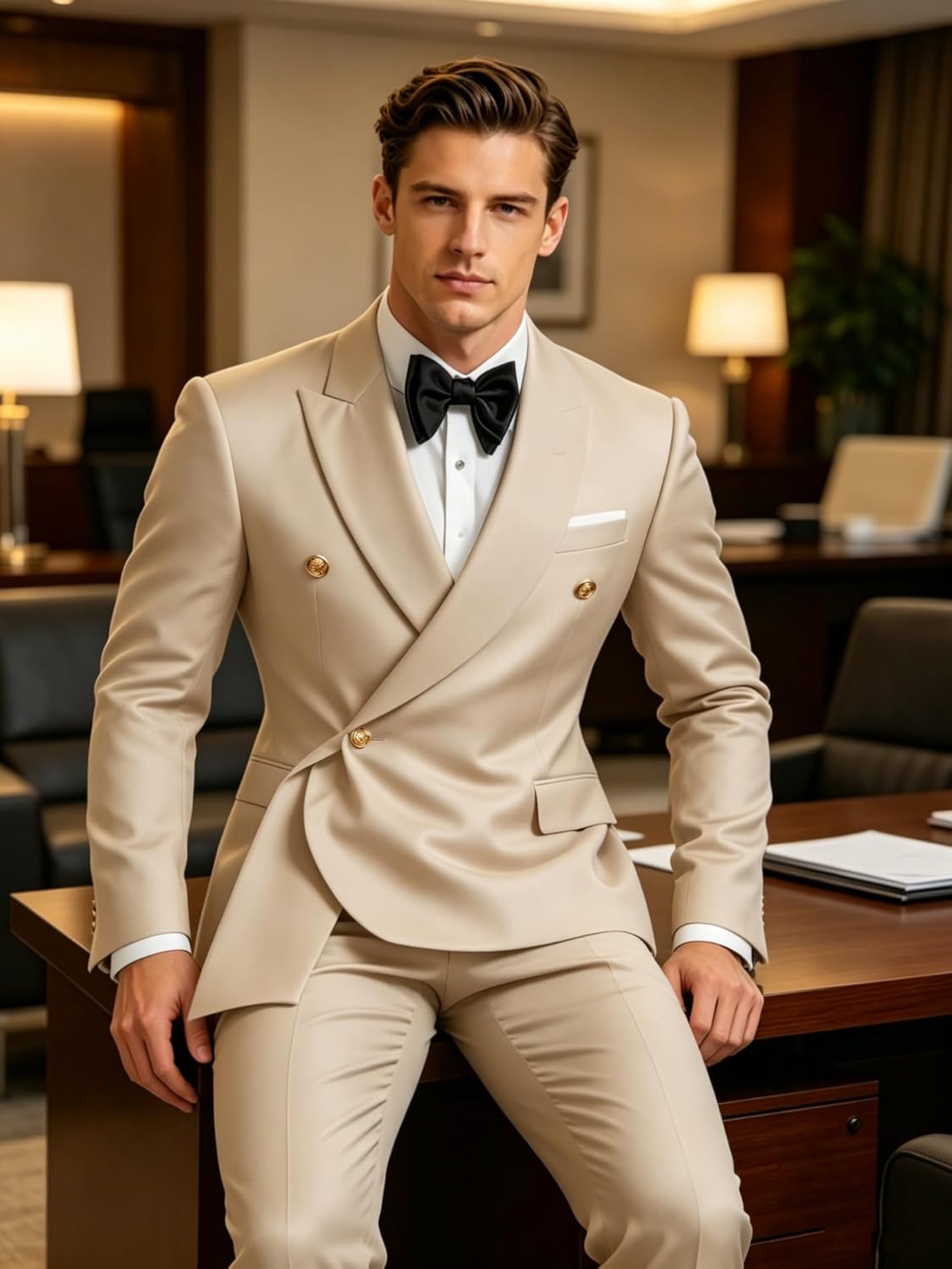 2 Piece Men's Suit Slim Fit Peak Lapel Business Suit One Button Flap Pockets for Casual Business Wedding Party