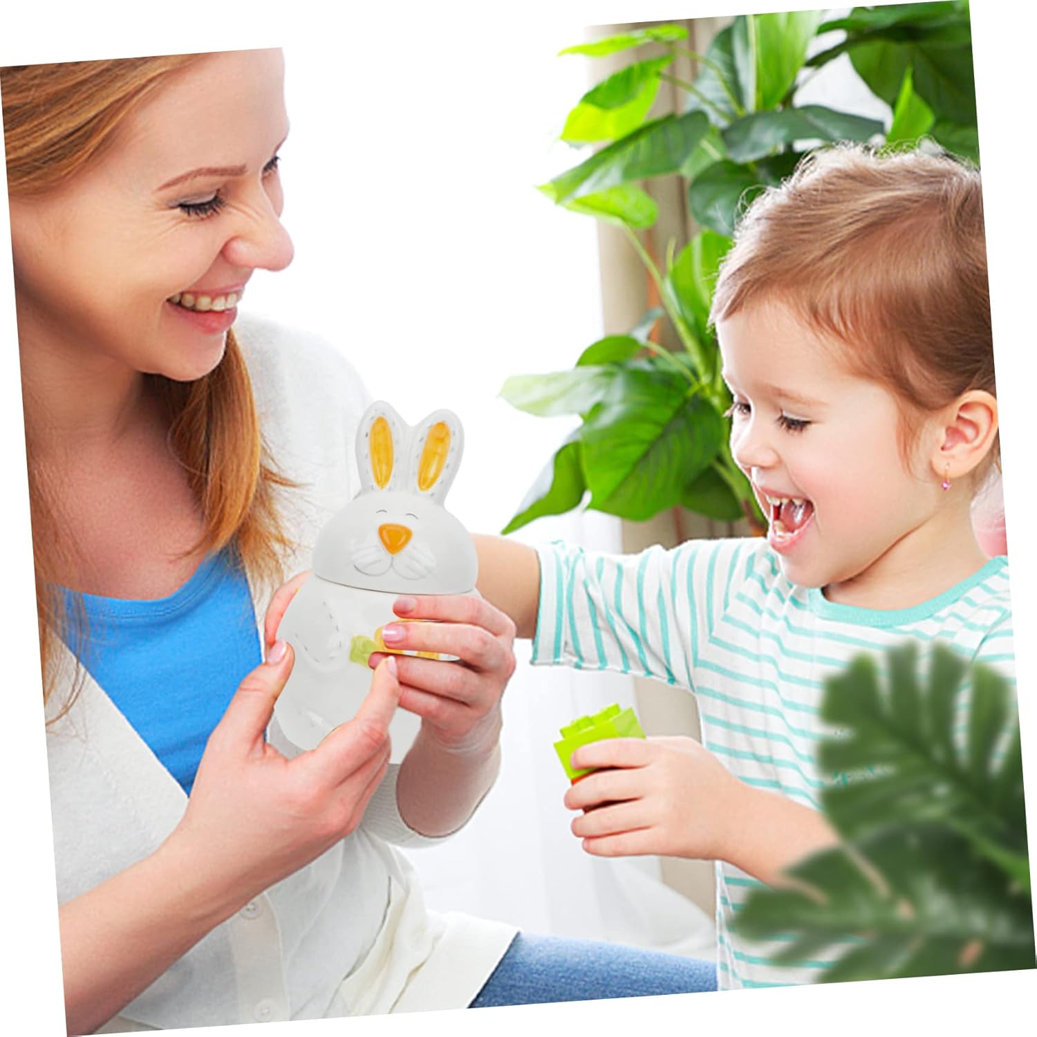 DECHOUS Easter Storage Jar Home Décor Easter Rabbit Canister Easter Bunny Figure Coffee Storage Jar Holiday Cookie Jar Candy Jars for Candy Buffet Easter Ceramics Teapot Dry Food