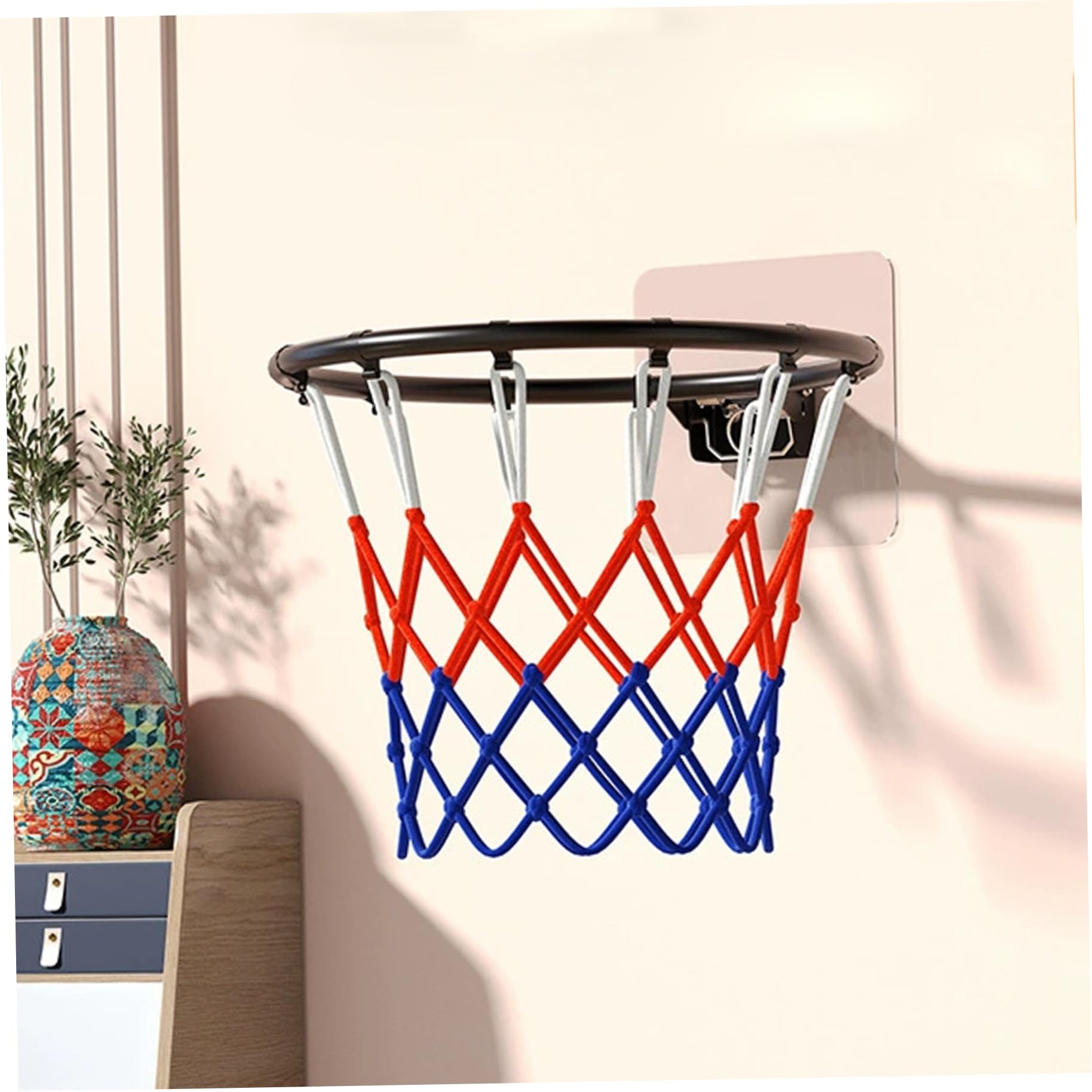 Cerchio di ricambio per canestro da basket, ricambio per cerchione da basket, 14 pollici con rete per tutte le stagioni, canestro pieghevole, con adesivo per montaggio su porta a parete