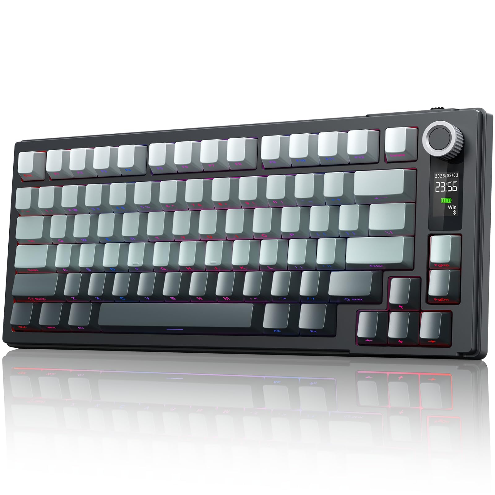 MOKURU Wireless Mechanical Keyboard, Three Mode BT/2.4G/USB-C, RGB Switching, 75% Key Layout, Volume Adjustment knob, Hot Swappable Shaft Seat, Compatible with Windows, Mac (Black Gradient)