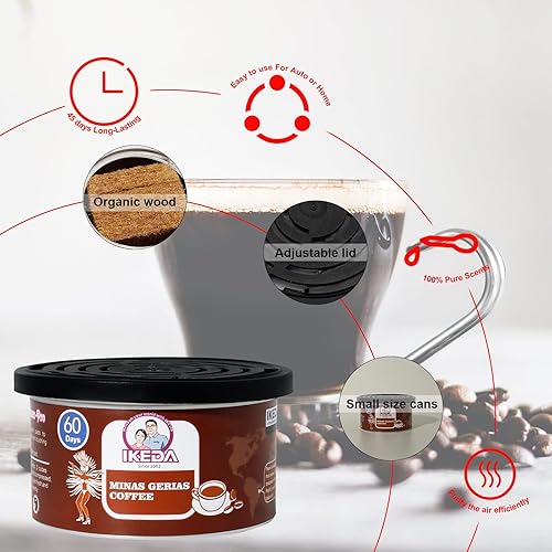 Miniatura 5 de Ikeda Scents Ambientadores para automóvil aroma a café Minas Gerais, latas orgánicas, eliminador de olores, de larga duración, fragancia fuerte,
