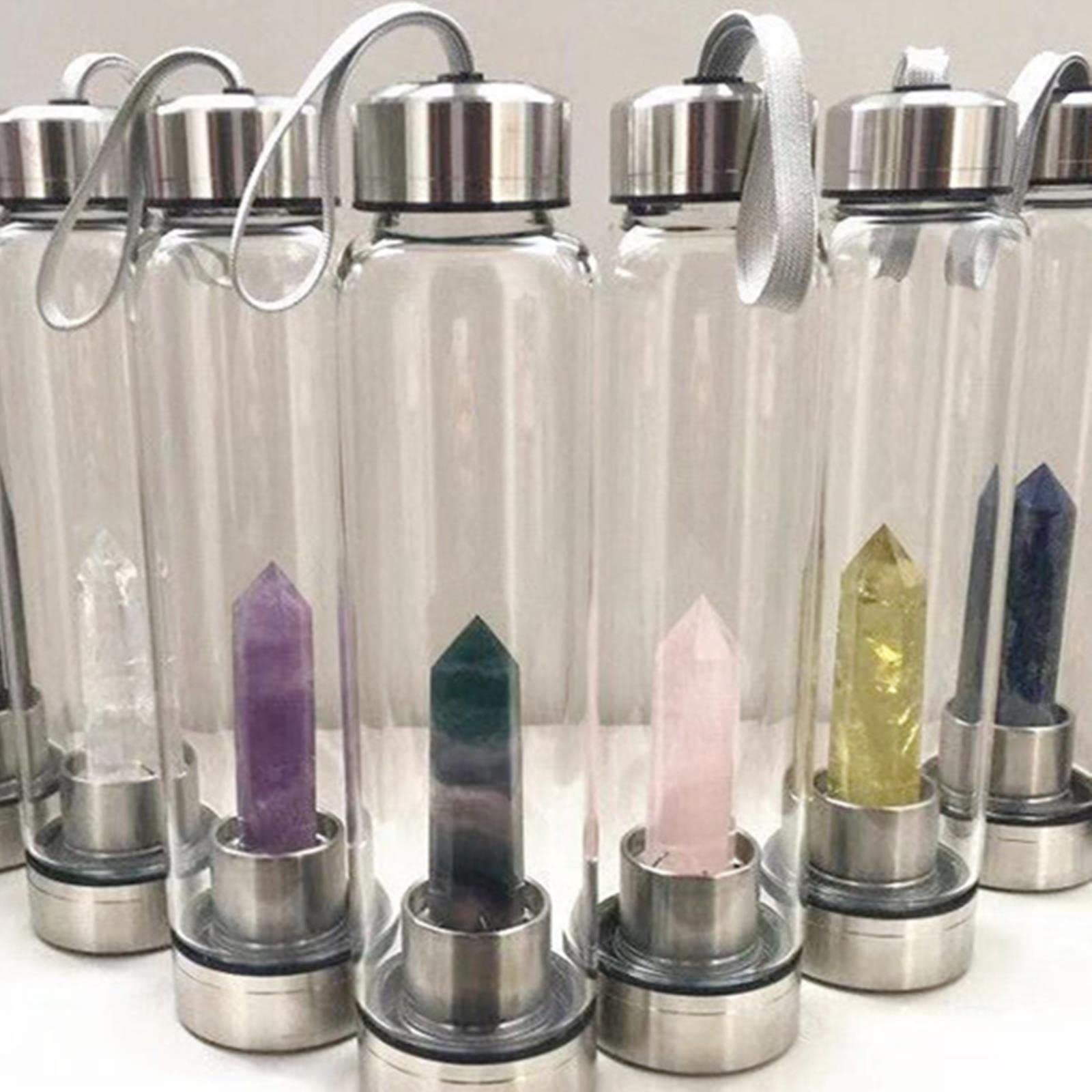 Bouteille d'eau Bouteille d'eau en Verre De Quartz, Bouteille Directe À Boire De Verre Verre Cristal Obélisque Wand Baguette Biberon Bouteille avec Corde