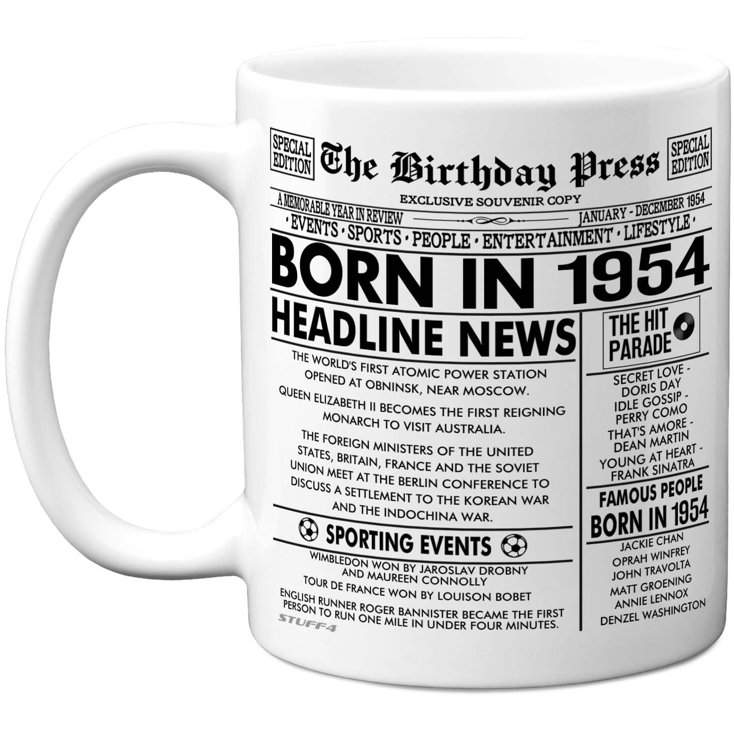 Stuff4 Women's 1954 72Nd Birthday Mug Gift For And Men, Born In Newspaper