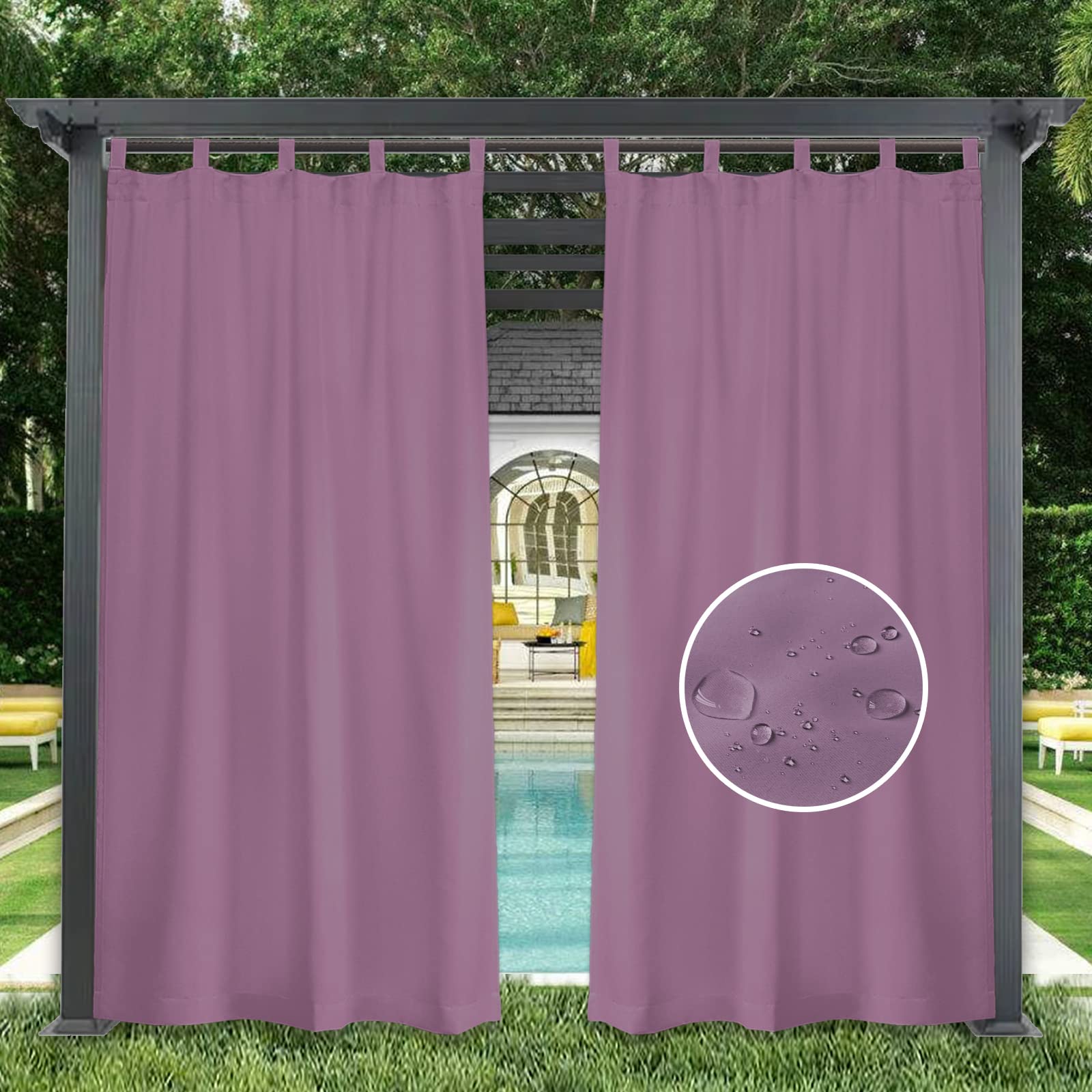 GZQIAWY 1 Panel Outdoor Curtains Waterproof Indoor Blackout Privacy Curtain for Patio Pool Hut Pavilion Gazebo Pergola,130 in x 70 in (W x L),Lavender — image 1