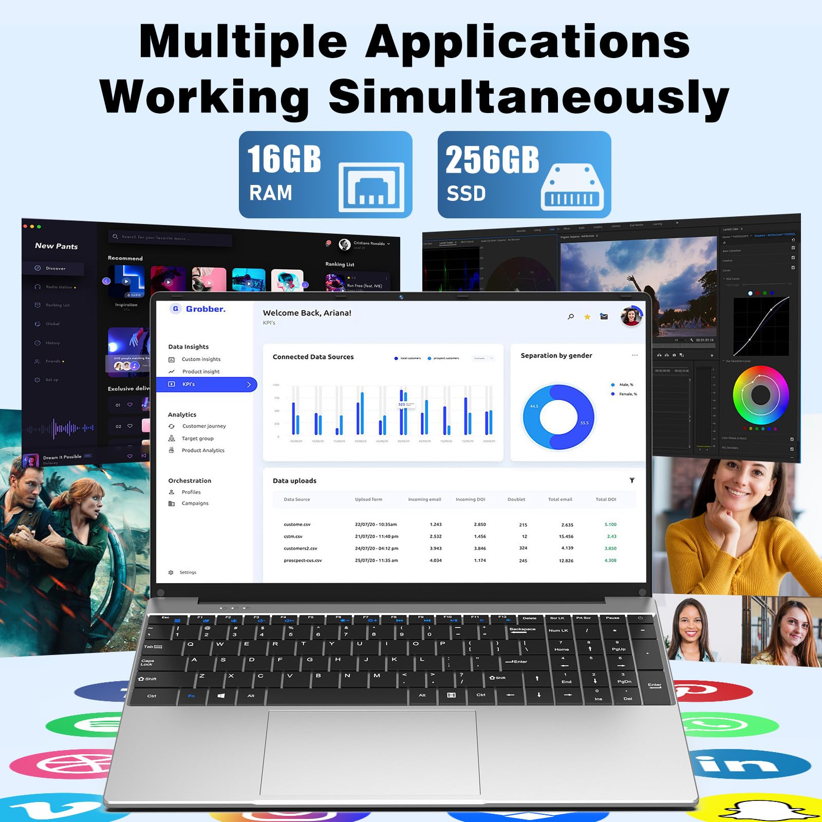 2026 New Laptop Computer, 15.6 Inch Window 11 Pro Lap Top PC 16GB RAM 256GB SSD, Core M3(Beat N4000), 2-Year Warranty, Office 365, FHD 1920 * 1080, 180°Open, UHD Graphics, Full-Size Keyboard — view 3