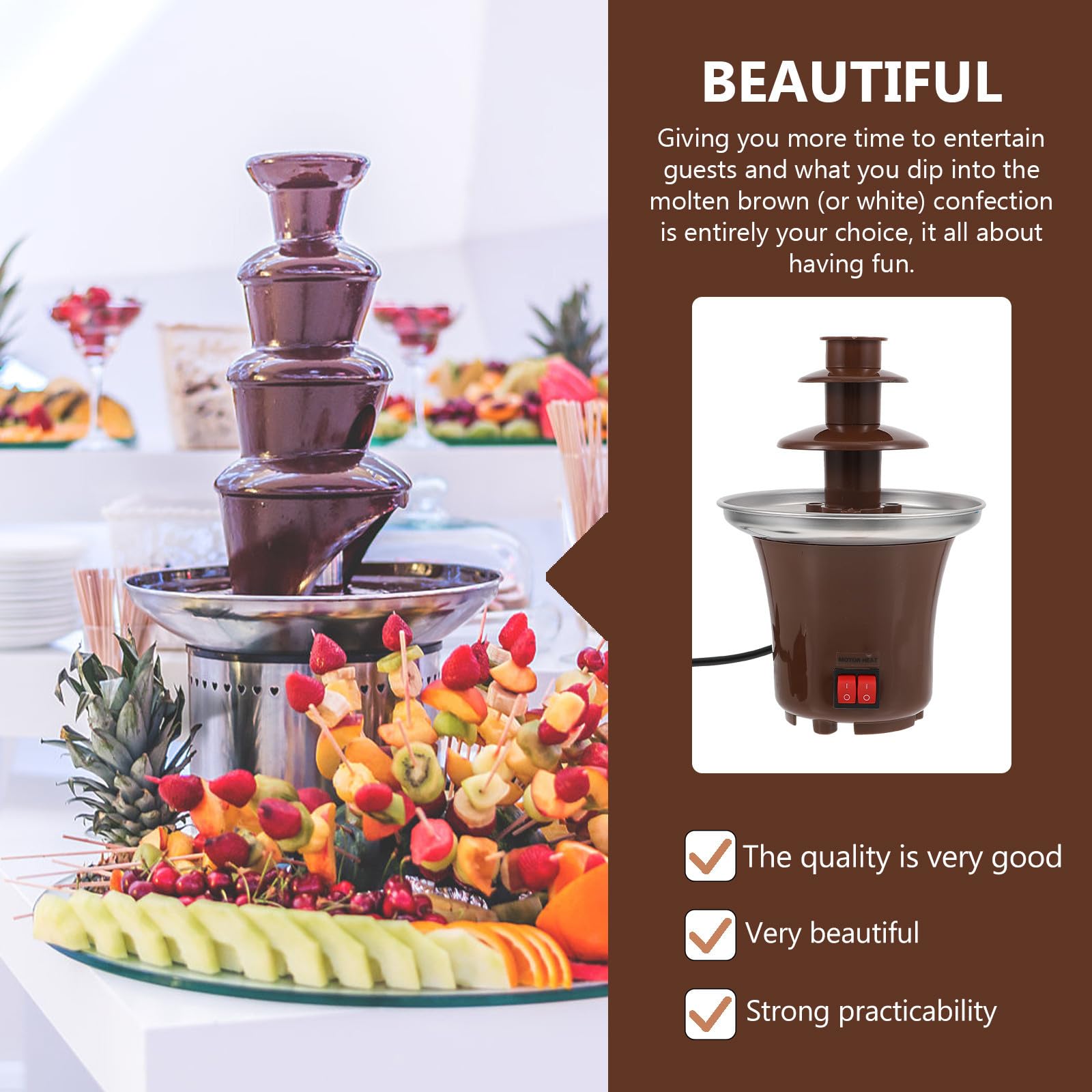 Fontaine de Chocolat à 3 Niveaux, Montage Facile, Marron