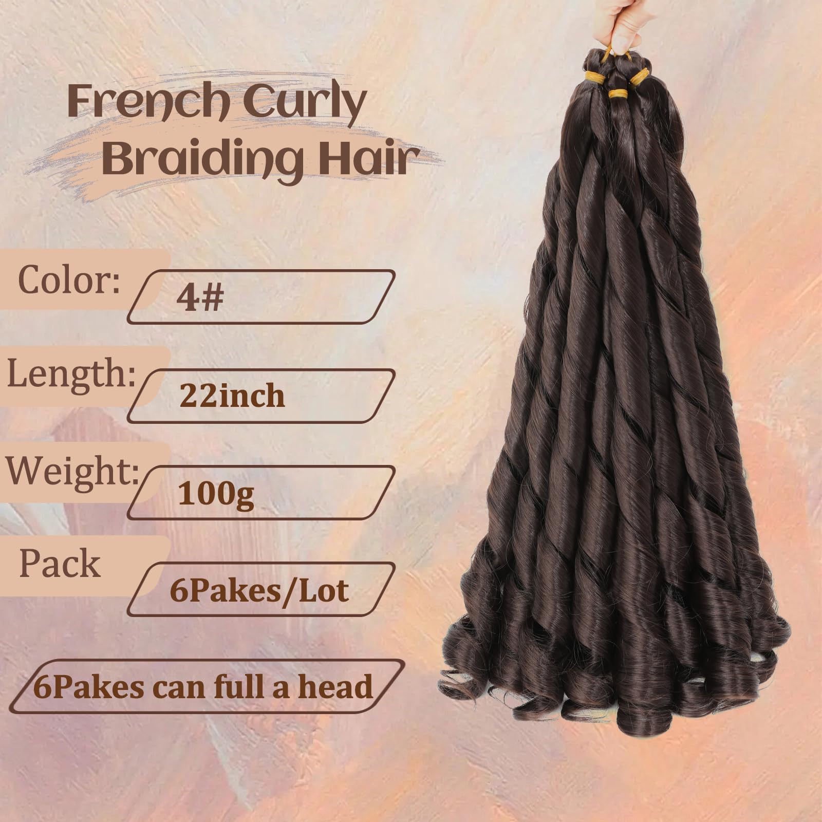 French Curly Braiding Hair for Box Braids 22 inch Loose Wave Braiding Hair Pre Stretched Bouncy Braiding Crochet Spiral Curl Synthetic Extensions for Women (4#, 22 Inch)