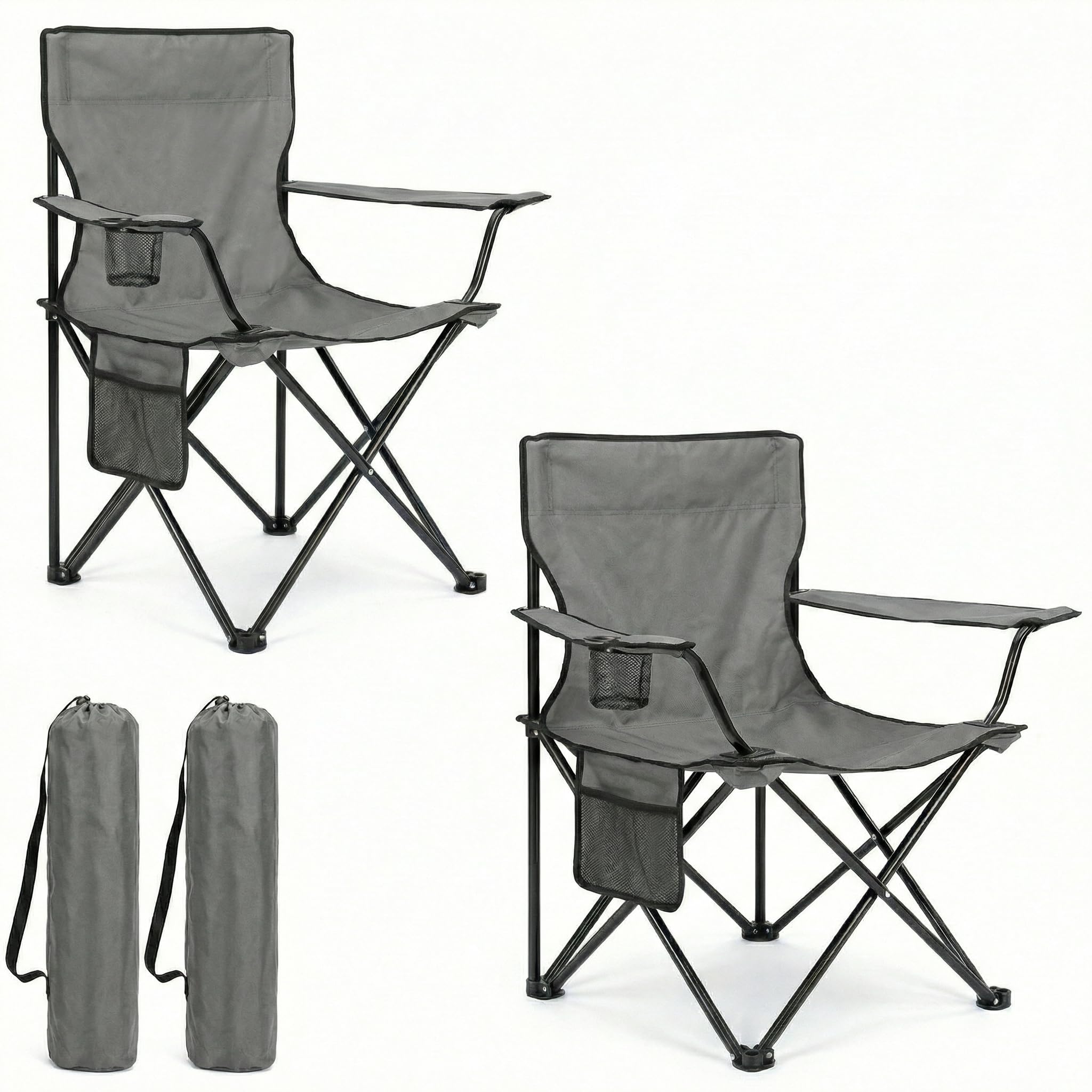 azorex Silla Plegable de Camping con Respaldo y Reposabrazos 48x49x80 cm, Portavasos y Bolsillo, Ultraligera Portátil para Playa, Pesca, Jardín y Excursiones – Incluye Bolsa (Negro, Pack de 2) — view 11